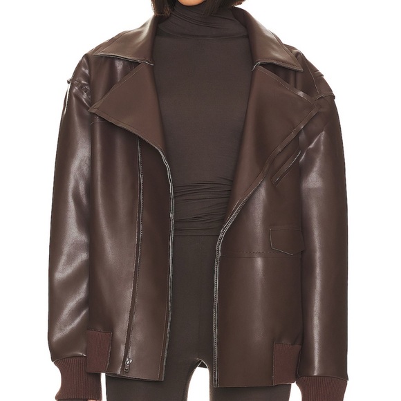 Norma Kamali Dark Brown Leather Jacket - Picture 2 of 4